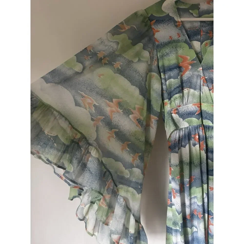 Vintage Montgomery Ward Dress Medium Floral Multicolor Boho Goddess Aline 70s - Picture 2 of 13